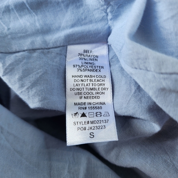 Labiz Blue Tie Neck Halter Linen Blend Maxi Long Dress Women's Cutout Sz S - Picture 16 of 16